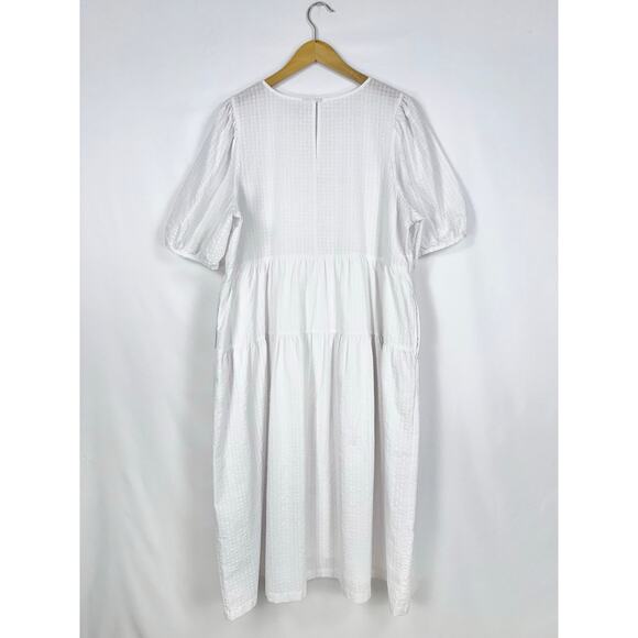Old Navy Women's Tiered Puff Sleeve Midi Dress XXL White Pockets - Picture 8 of 16